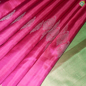Magenta With Silver And Gold Zari Waves Butta Design Borderless Trendy Designer Silk Saree