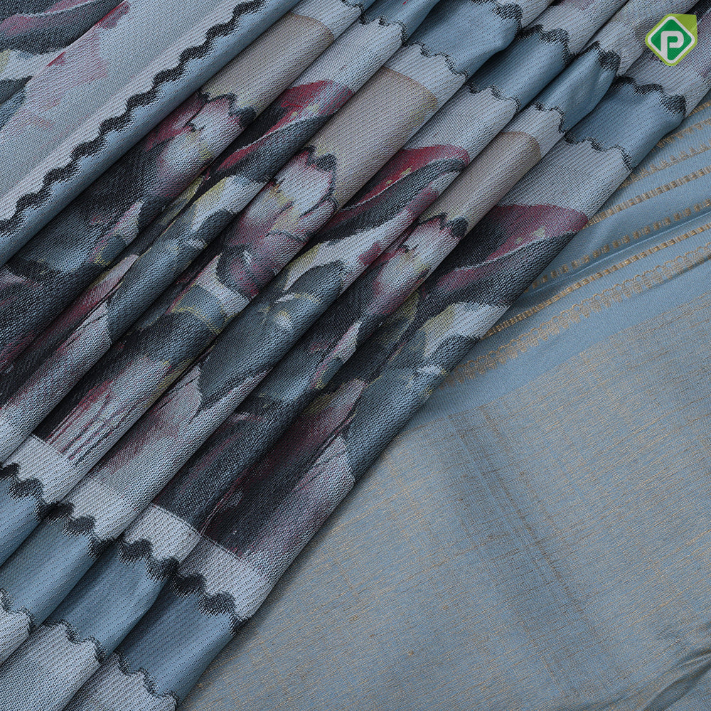 Iron grey flowers frame weaved design borderless signature edition silk saree