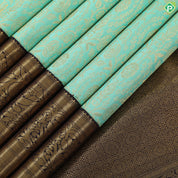 Pista green gold zari grand floral design contrast purple blue gold zari mango rangoli butta border bridal silk saree