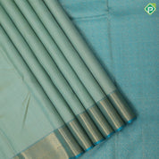 Pista green pink silk thread work embroidered design rexona green gold zari bavanji border traditional silk saree