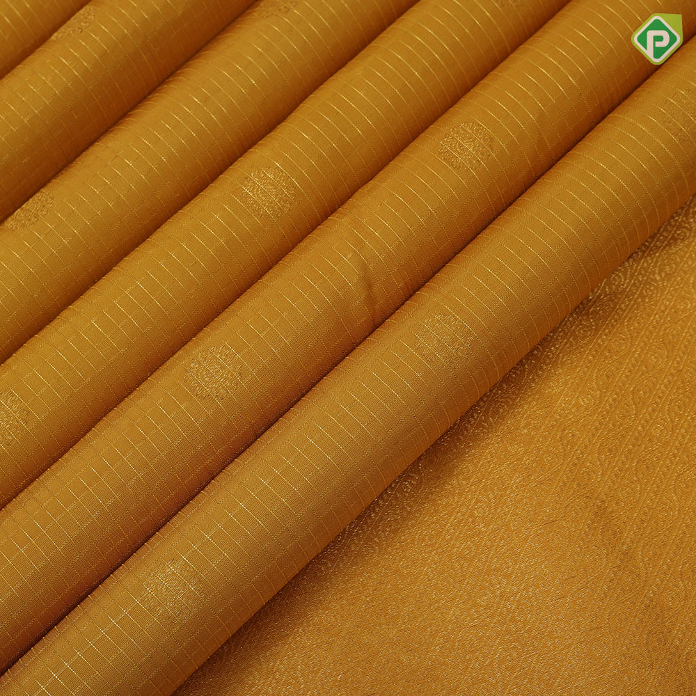 Golden mustard gold zari vairaoosi zari kattam buta self gold zari mayilkan border traditional silk saree