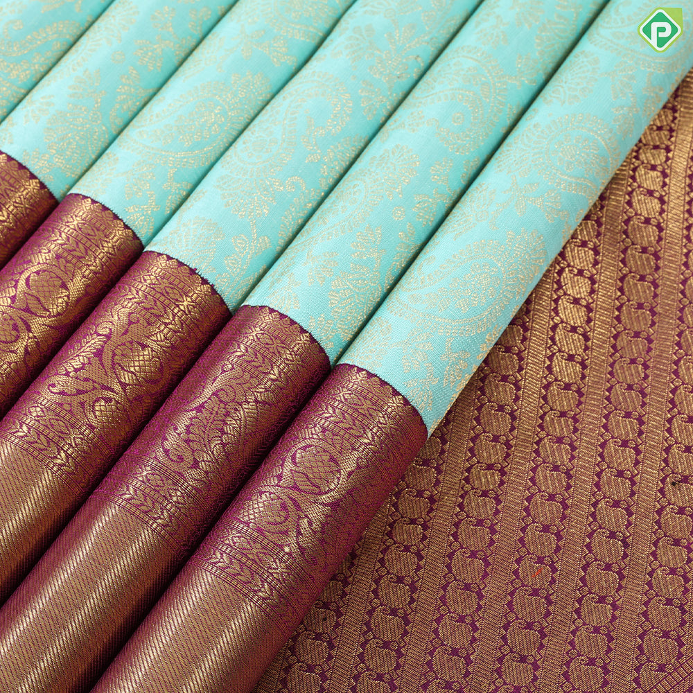 pista green gold zari grand floral contrast purple with gold zari exclusive bridal silk saree