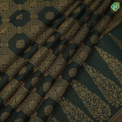 Olive green gold zari grand butta filled checks design self gold zari bentex border bridal silk saree