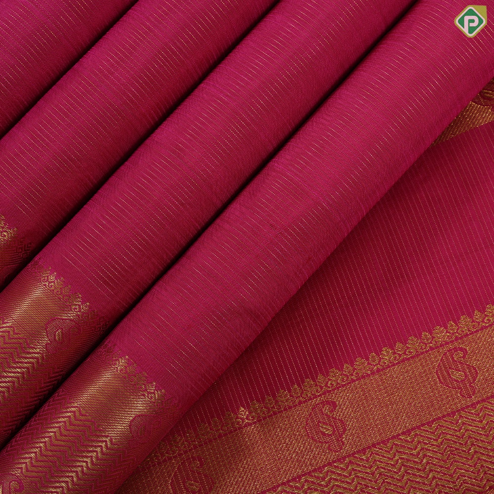 Rose pink vairaoosi lines design self gold zari mango butta zig zag border madisar 10 yards silk saree