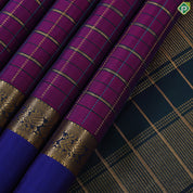 Purple Pink Gold Zari Kattam (Checkered) Contrast Gold Zari Rettapet Border Traditional Silk Saree