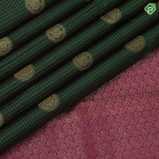 Bottle Green Gold Zari Small Checks Chagaram Butta Magenta Colour Elephant Yali Border Design Traditional Silk Saree