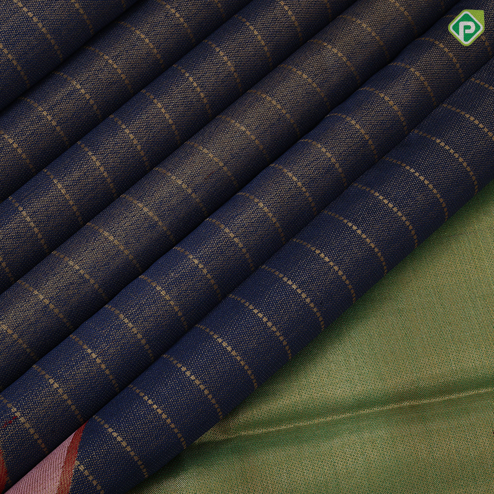 Mid night blue gold zari by zari lines tissue weaved gold base multi color lotus meena work master weaved silk saree