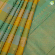 Multi colour Checks gaja Yaali and chakkaram butta self gold zari zig zag border traditional silk saree