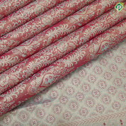 Onion pink grand floral design sea blue gold zari twitter bird flower fancy frame border tissue silk saree