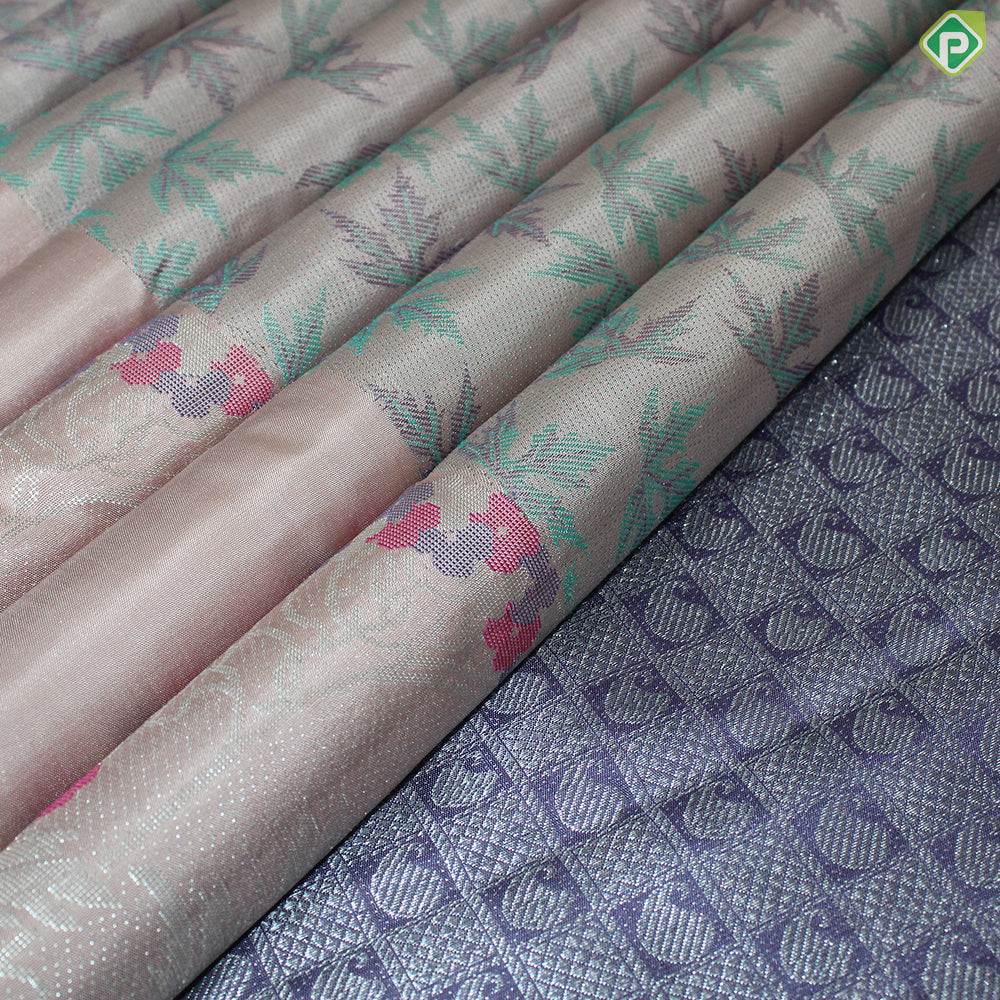 Very Pale Red Thread Work With Self Color Border Silver Zari Meena Work Border Trendy Silk Saree