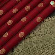 Chilly red gold zari peacock round butta green with gold zari lines border gift silk saree