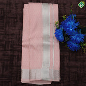 peach pink self designed weaving self silver zari border 140 kuligai 8*4 dhoti 3 in 1 Vesti set