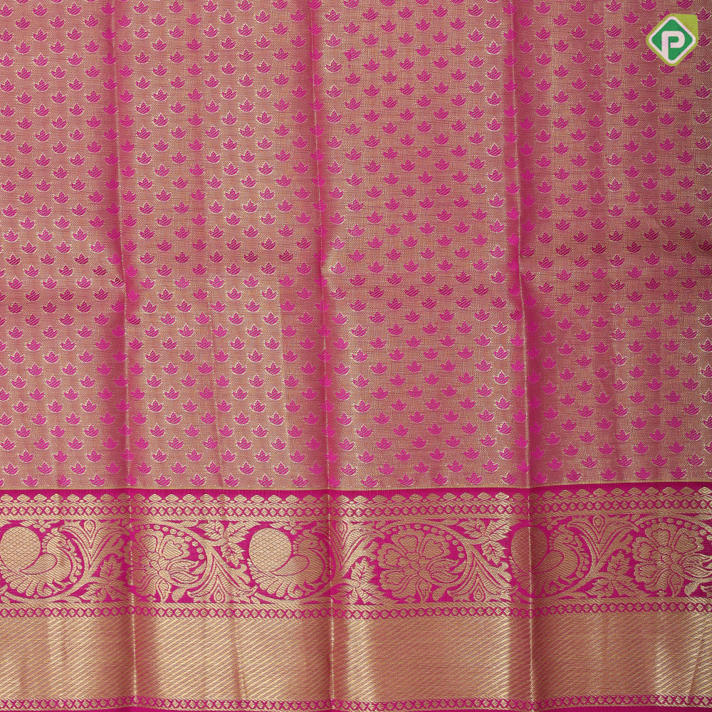Lavender pink gold zari lotus meena work design Rose pink gold zari rangoli border pattu paavadai lehanka