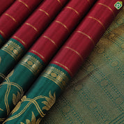 Magenta Red Velthari lines design bottle green with gold zari  rettapet mid gap border silk saree