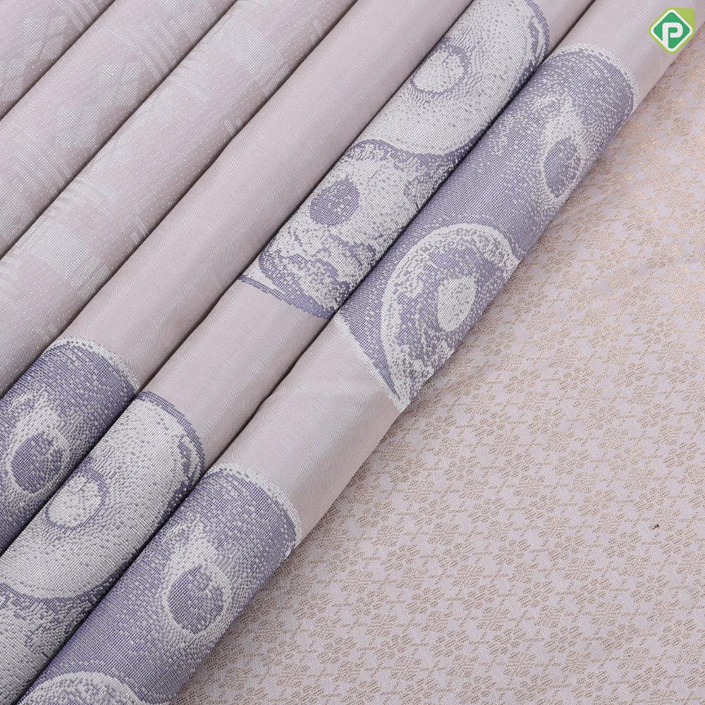 Pinkish cream silver zari ying yang concept inspired borderless signature edition silk saree