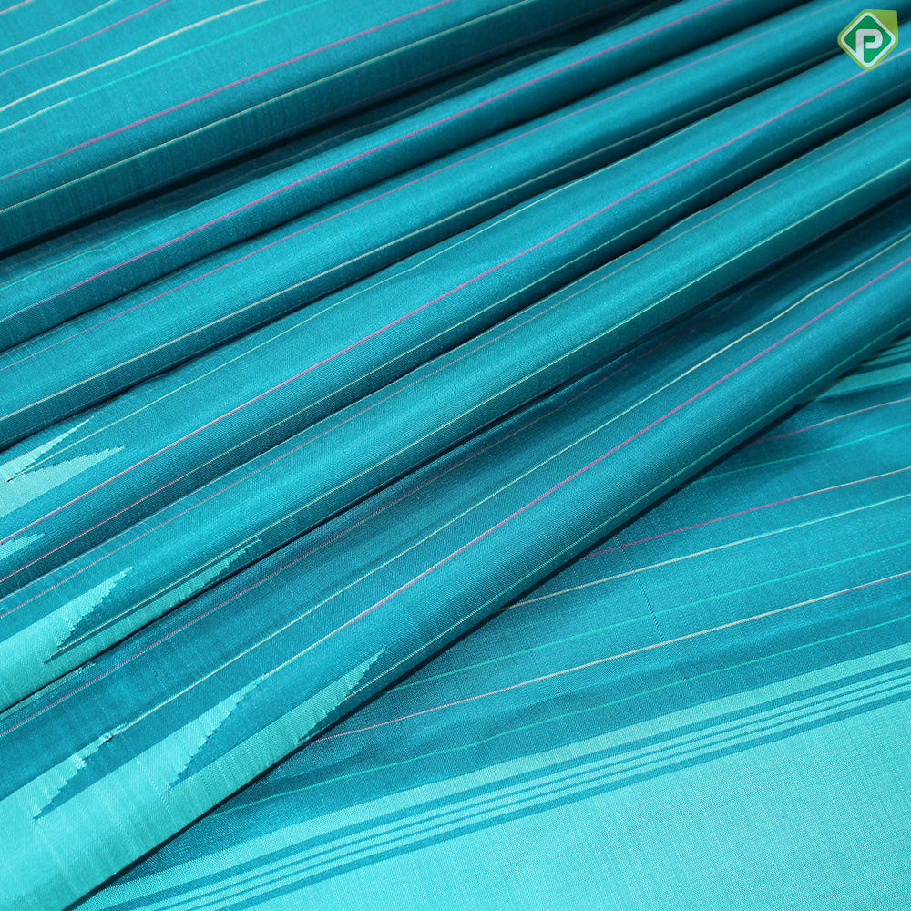 Emarald Green Multi Colour Stripes And Thazampoo Design Temple Border Traditional Silk Saree