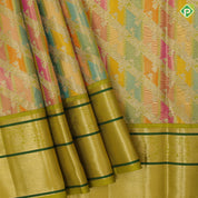 Multi color gold zari rangat design green yellow gold zari peacock and diamond butta border pattu paavadai