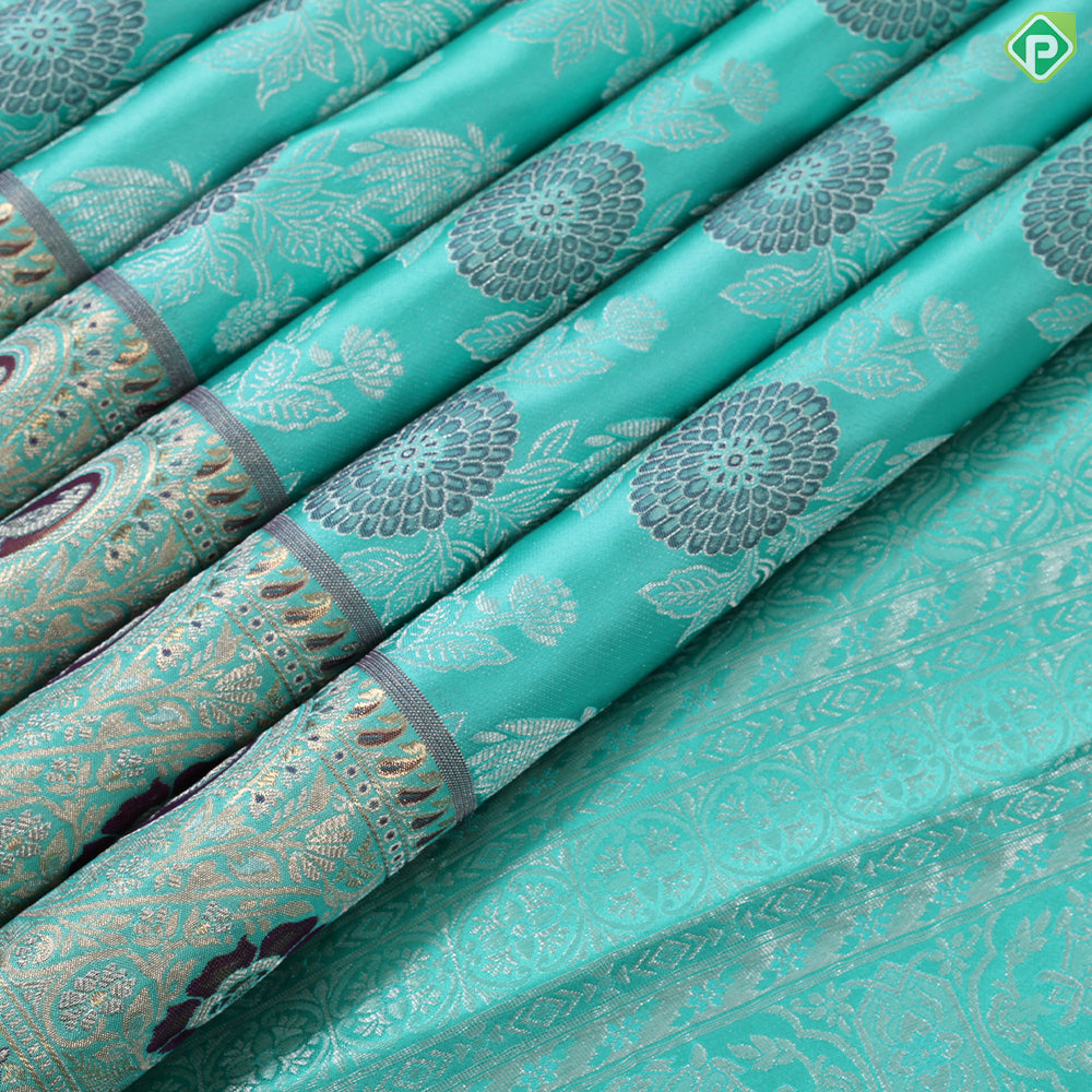Royal violet blooming flower meena work design self border exclusive bridal silk saree