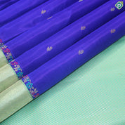 Ink Blue Gold Zari Small Motif With Olive Green Gold And Silver Zari Tissue Border Trendy Silk Saree