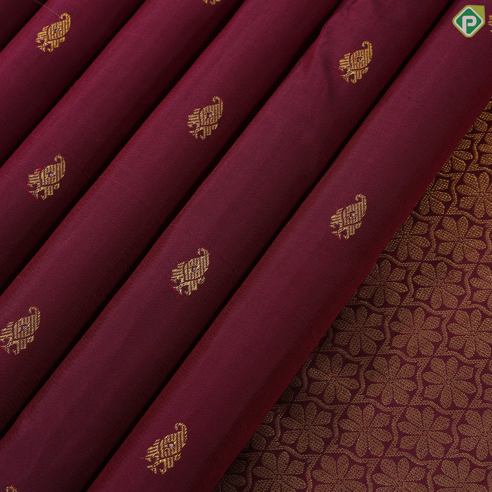 Maroon gold zari mango butta with beige with self stripes half and half trendy silk saree