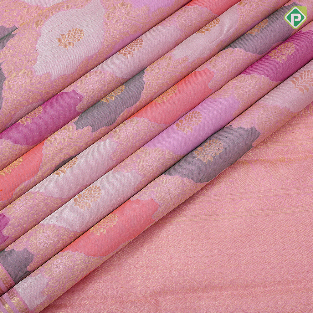 Baby Pink Gold Silver Zari Floral Rangat Design Self Colour Peacock Elephant Border Design Trending Fancy Silk Saree