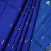 Royal blue gold zari fancy flower butta peacock blue gold zari diamond design one side border silk saree