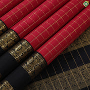 Maroon Red with gold zari checkered(Kattam) Luxury black rettapet border retro traditional silk saree