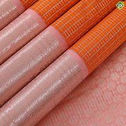 Fanta orange Silver Zari kattam (Checkered) design peach border traditional silk saree
