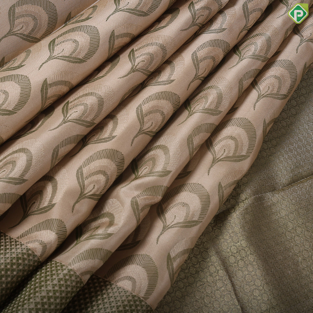 Rani Pink Peacock feather thread work design self gold zari plant meena work border trendy silk saree