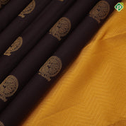 Chocolate brown  gold zari peacock design  mustard yellow peacock chakaram border design traditional silk saree