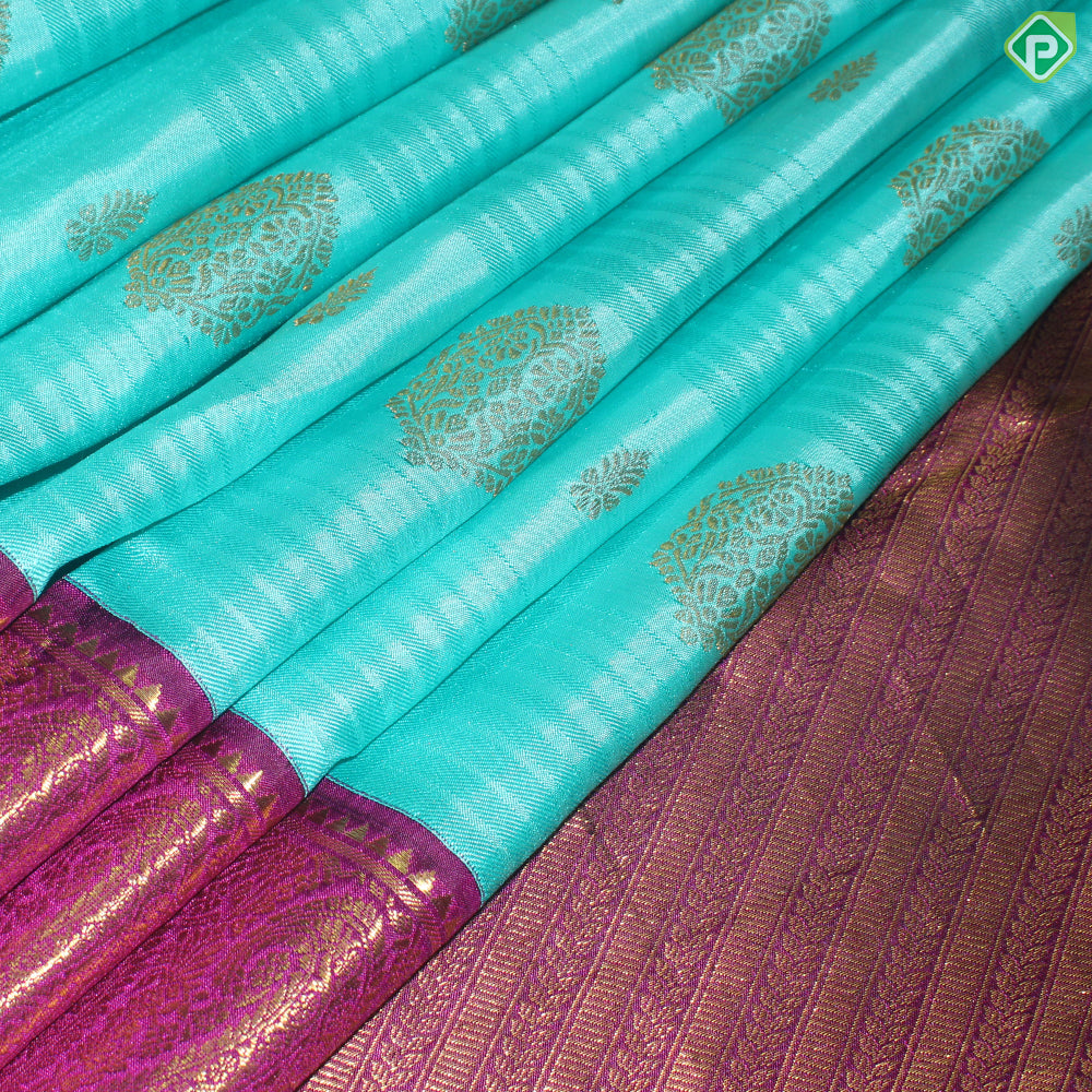 Rexsona Green With Purple Pink Gold Zari Mango Design Border Traditional Silk Saree