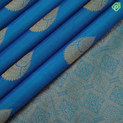 Peacock blue gold zari self designed thilagam butta self color gold zari edge border traditional silk saree