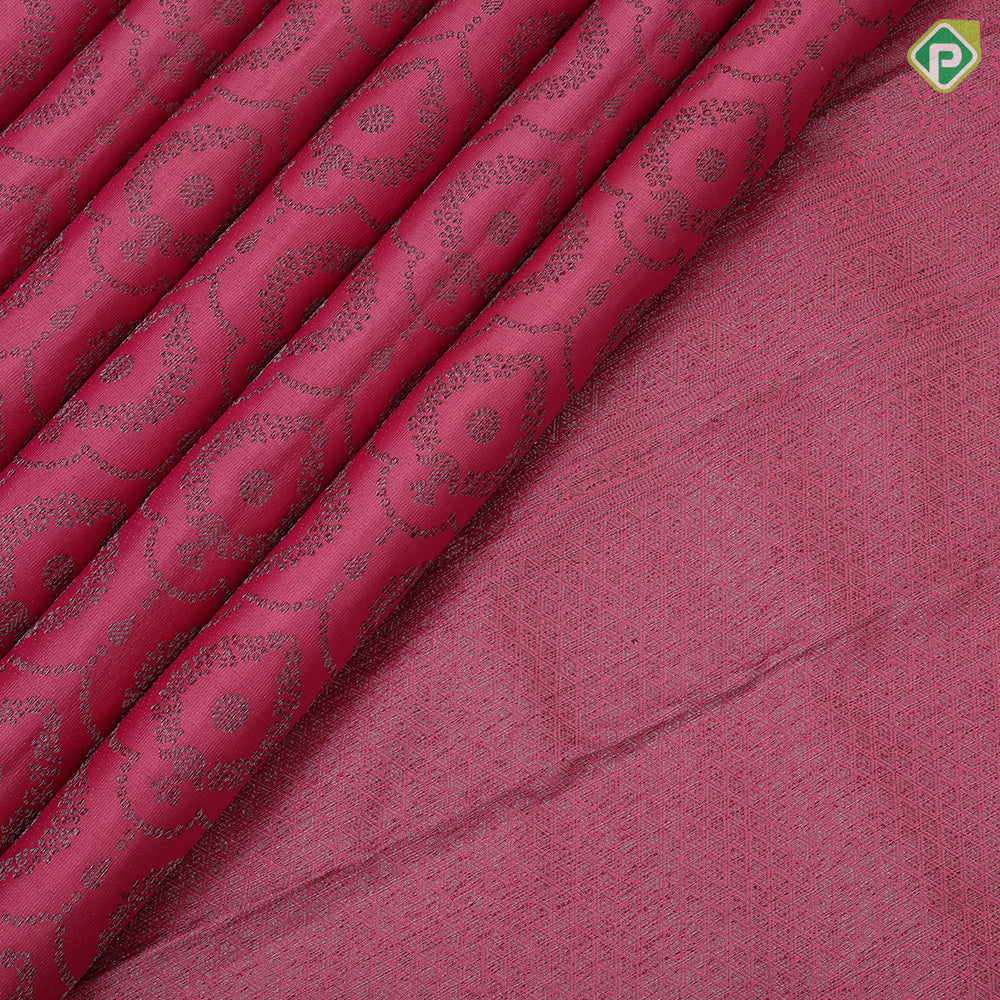 Magenta pink neem zari self thilagam design self color multi lines border self weaved silk saree