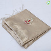 Pastel shade tissue Aari work flower design self gold zari cut border trending fancy tissue saree