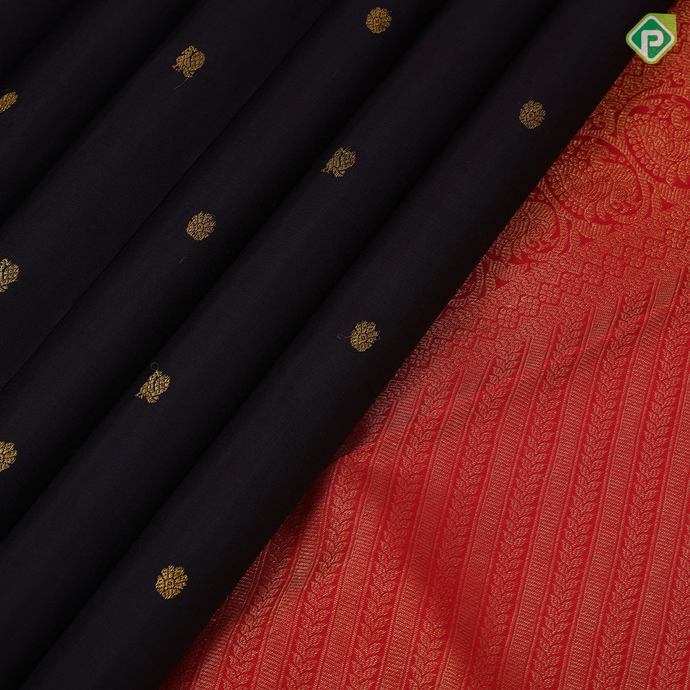 Grape brown gold zari annam rudraksham butta motifs chilly red gold zari peacock butta lines retta pett border traditional retro silk saree