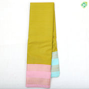 Lemon green gold zari velthari lines design paalum pazhamum design retta pett border art silk saree