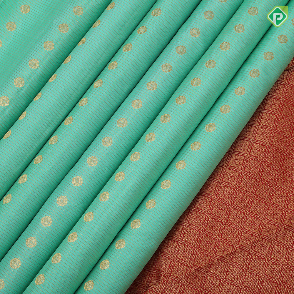 Pista green gold zari thousand butta design rani red gold zari floral border traditional silk saree