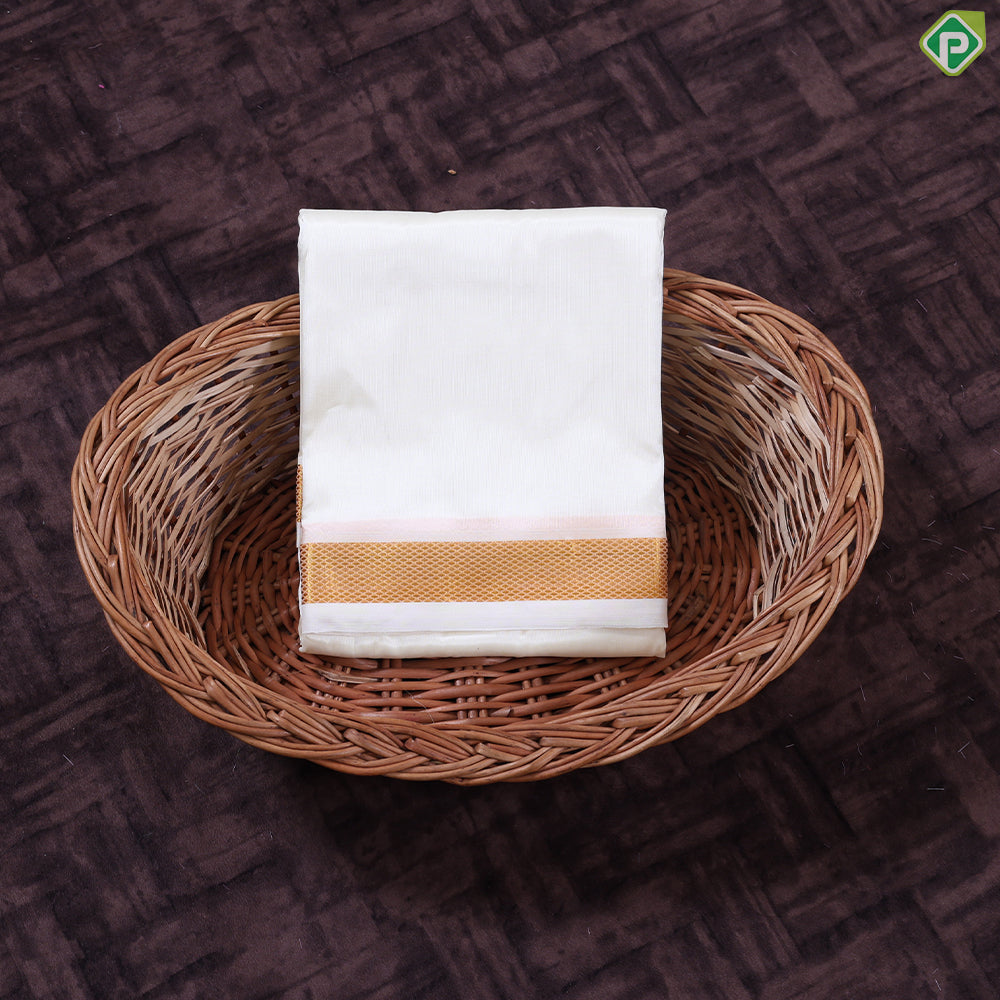 Cream White Gold Zari Border 8 Muzham 60Kuligai Asha Silk Dhoti