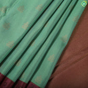 Apple green gold zari butta design Onion Pink meena work flower bunch border trendy silk saree