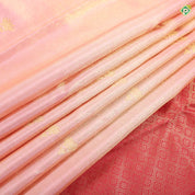 Peach Pink Gold Zari Fancy Flower butta design contrast red rettapet border traditional shimmer saree