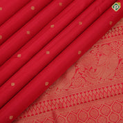 Chilly red gold zari small chakkaram and rudraksham butta self gold zari edge border traditional silk saree