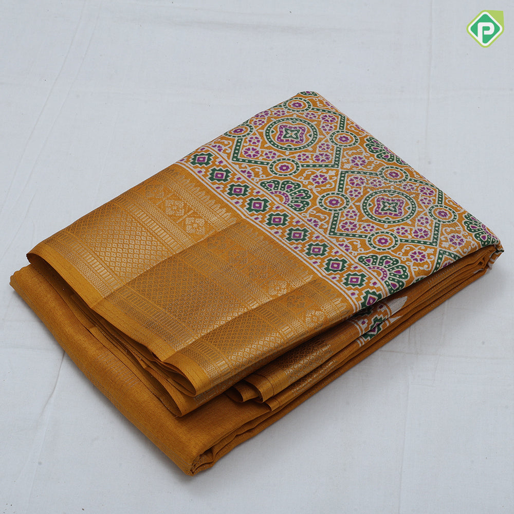 Dark color gold zari groped lined rangoli design padded self gold zari border fancy cotton saree