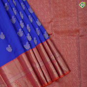 Navy blue gold zari fancy butta design orange with silver gold zari high border traditional silk saree
