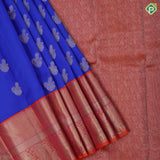 Navy blue gold zari fancy butta design orange with silver gold zari high border traditional silk saree