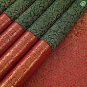 Dark green with gold zari grand floral design contrast maroon red gold zari border grand brocade bridal silk saree