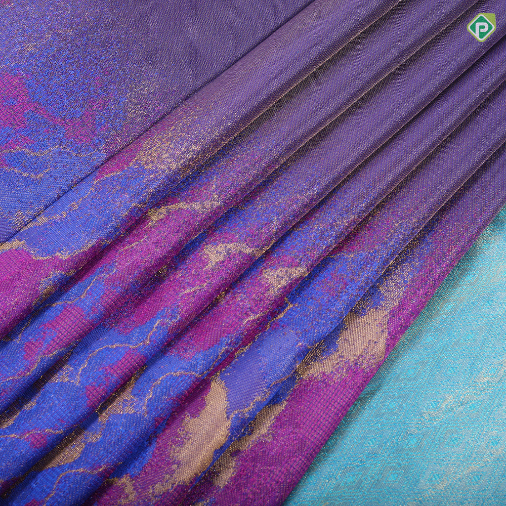 Dark blue gold zari shimmer lights stars shines design border galaxy effect signature edition silk saree