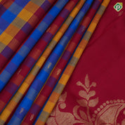 Multi color checks mid gold zari fancy butta self gold zari edge border traditional silk saree
