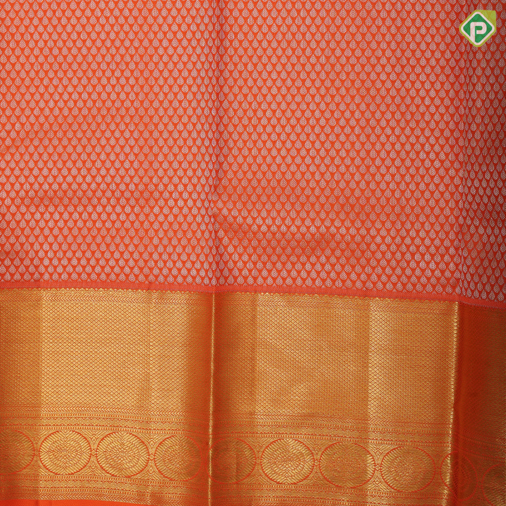 Sky blue silver zari rudraksham butta design orange gold zari border pattu paavadai lehanka