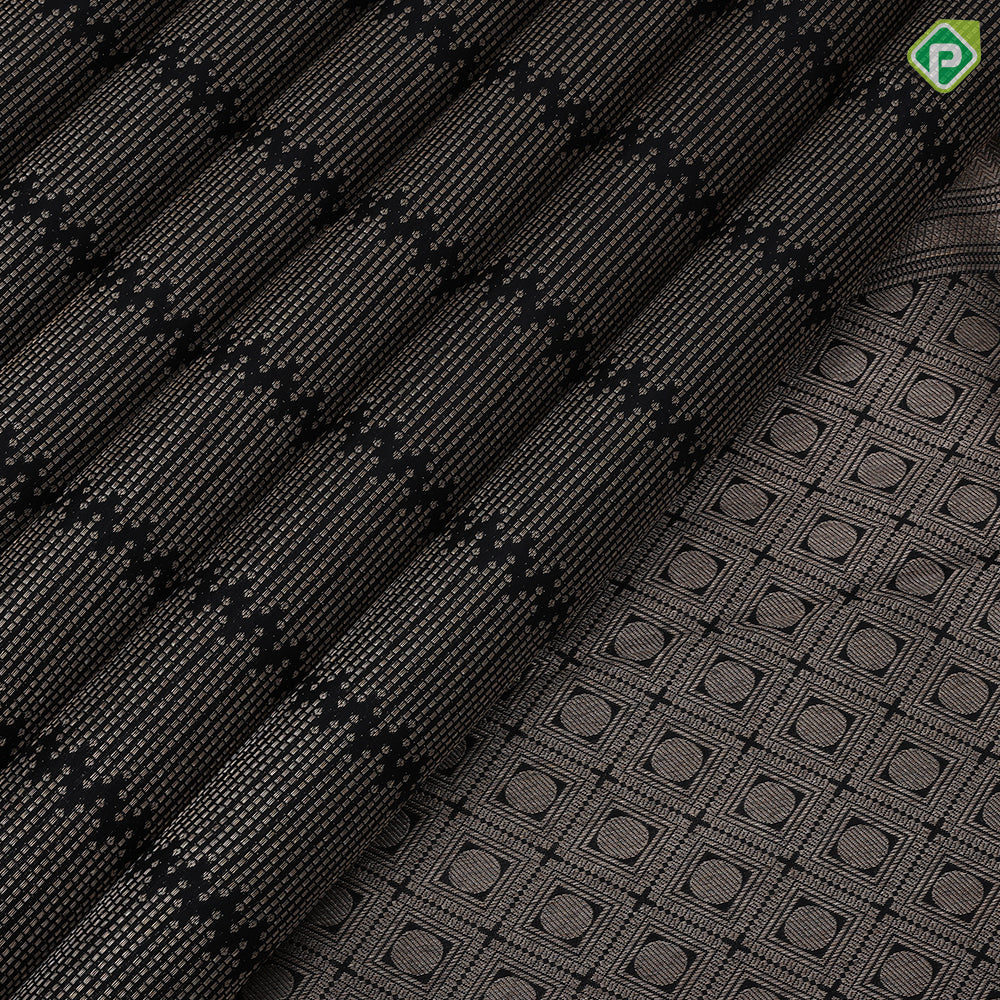 Black Colour Gold Zari Zig Zag Design Self colour Weave Border Design Luxury Black Silk Saree