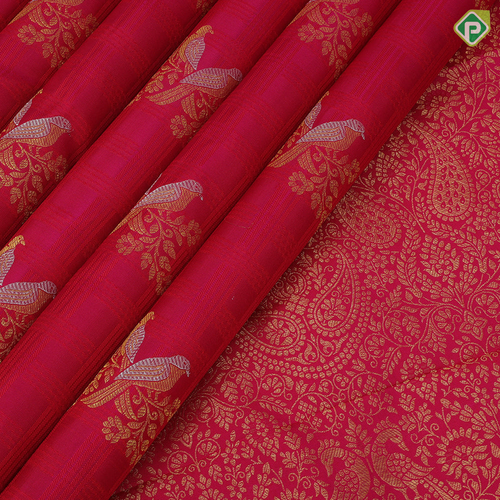Rani Pink Gold Silver Zari Bride Butta Design Self Colour VanaSingaram Border Design Trendy Silk Saree